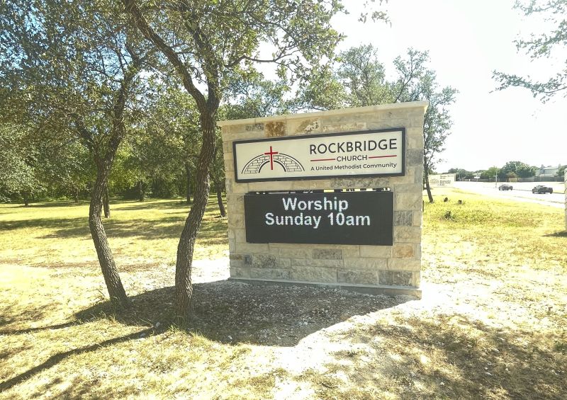 a custom EMC monument sign installed at Rockbridge Church in Austin, TX